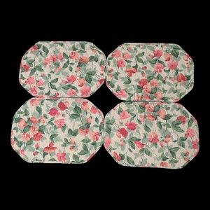 Vintage 90s Cottagecore Set Of 4 Pink Green Floral Quilted Placemats